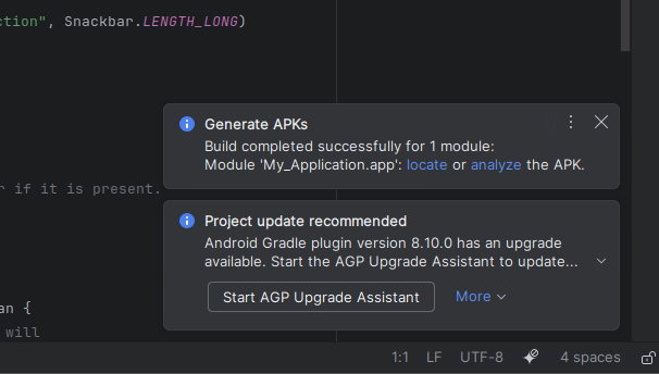 CLick Locate in generated APK notification
